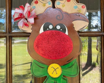 Rudolph door hanger, Christmas door hanger, red nose, Christmas decor, welcome door hanger, welcome sign, Christmas sign, holiday decor
