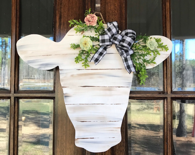 Cow Head Sign Farmhouse Door Hanger Wreath for Front Etsy