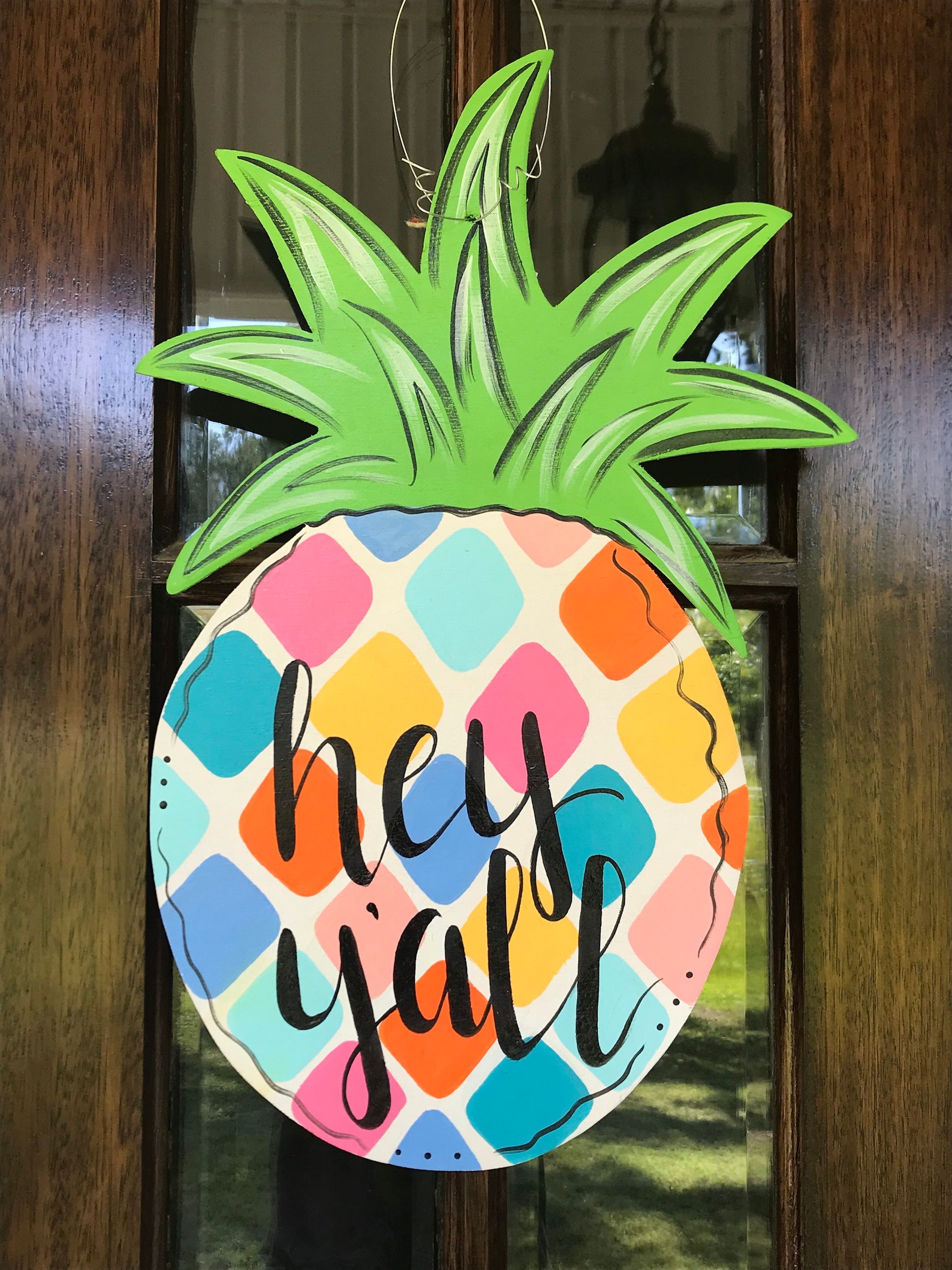 Pineapple Colorful Pineapple Door Hanger Etsy