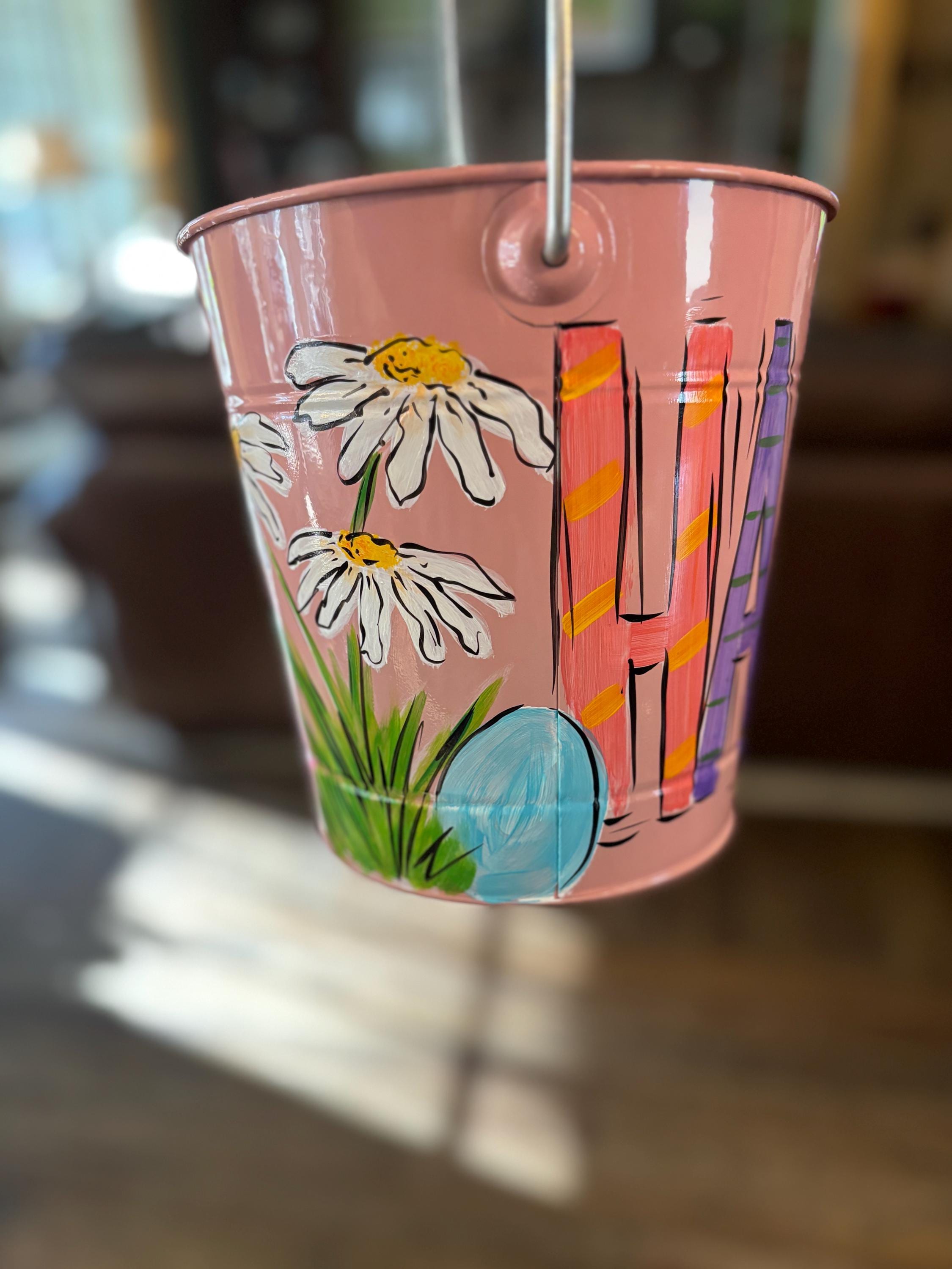Easter baskets,  metal Easter buckets, personalized baskets, Easter baskets personalized, painted Easter bucket, metal buckets