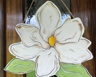 Magnolia door hanger, wooden flowers, cozy porch, home decor, front porch sign, magnolia designs,
