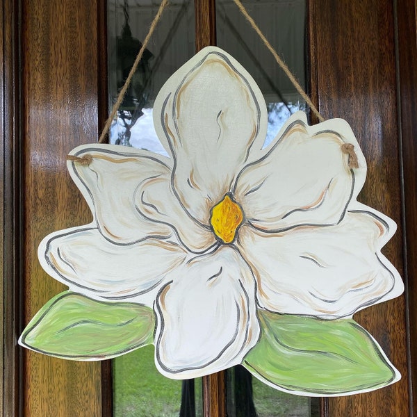 Magnolia door hanger, wooden flowers, cozy porch, home decor, front porch sign, magnolia designs,