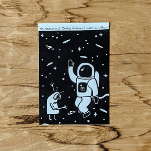 An Astronaut Being Awkward with an Alien, Alphabet Series, Art Print, 4x6 Print image 1