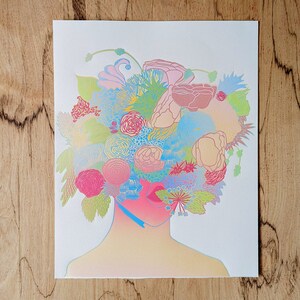 Flower Head Reduction Print, Original Linocut Art Print