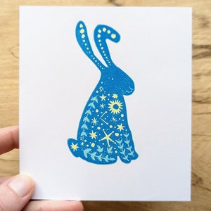Celestial Bunny Original Reduction Print on Recycled Paper image 3