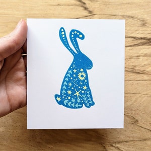 Celestial Bunny Original Reduction Print on Recycled Paper image 1