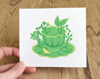 Recycled Paper, Mini Reduction Print, Teacup Illustration, Small Art Print