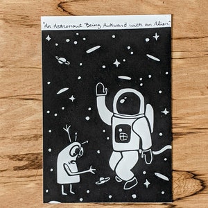 An Astronaut Being Awkward with an Alien, Alphabet Series, Art Print, 4x6 Print image 2