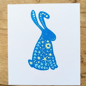 Celestial Bunny Original Reduction Print on Recycled Paper image 6