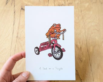 Digital Art Print of Toad on a Tricycle, 4"x6" Wall Art Decor Print of Original Art Work