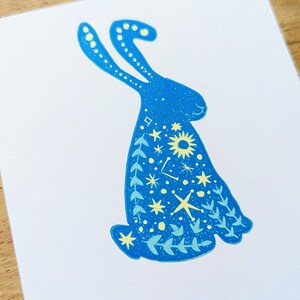 Celestial Bunny Original Reduction Print on Recycled Paper image 5