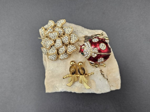 A selection of brooches - hearts, lady bug, and a… - image 1