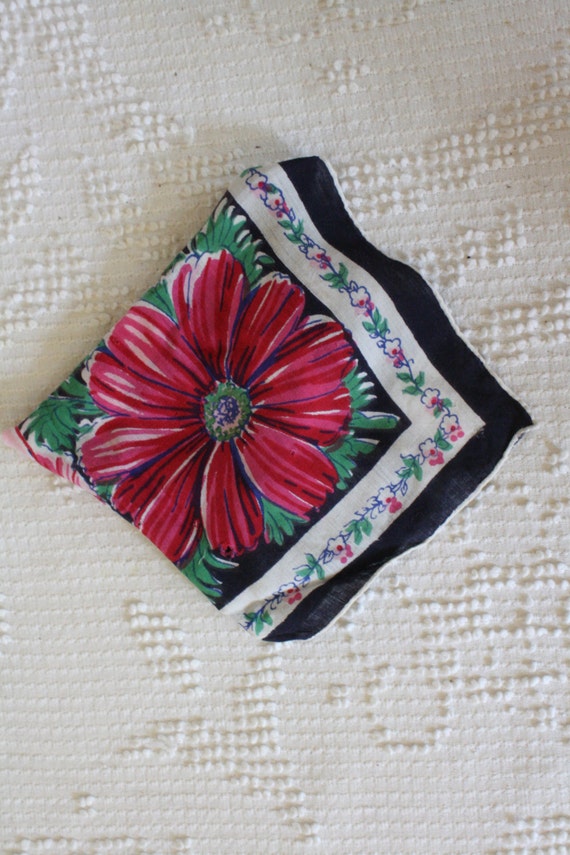 Vintage Pink and Brown Floral Handkerchief