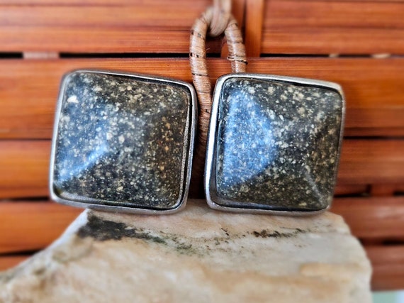 1990's Large Square "Stone" Clip On Earrings - image 1