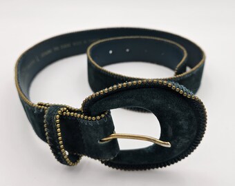 Vintage 90s Express Green Suede/black Rope Embellished Belt  display picture 1