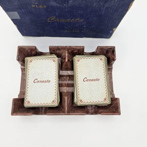 Vintage Canasta - dubbelspel met plastic kaartvak - onvolledige decks