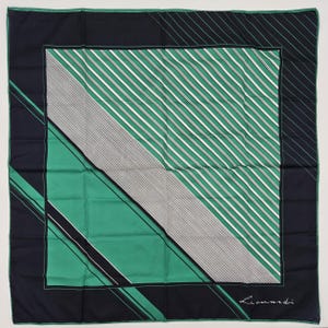 Square Leonardi Green, Blue, and White Scarf - 29 inches by 31 inches