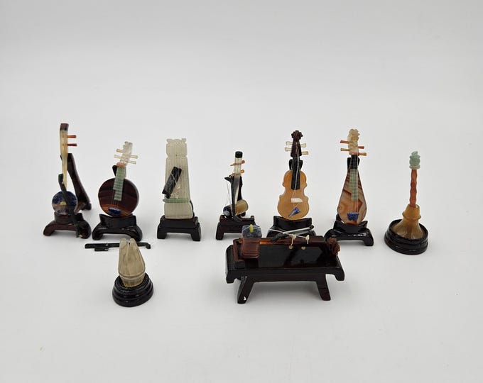 Precious Instruments Chinese Hand Carved Semi-precious Stone Miniature Musical Instruments ...