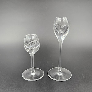Daum Clear Crystal Lotus Candlesticks Pair