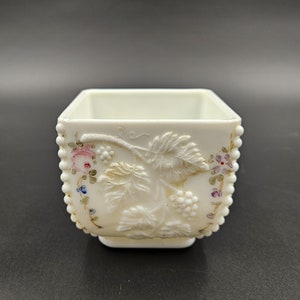 Westmoreland Paneled Grape Milk Glass Beaded Square Puff Box Bottom - No Lid