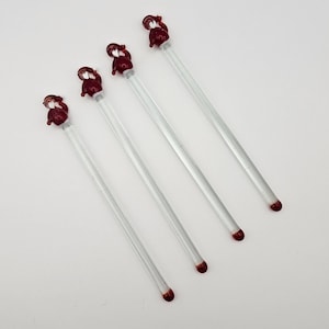 Glass Santa Claus Swizzle Sticks - Hand Made Holiday Drink Stirrers