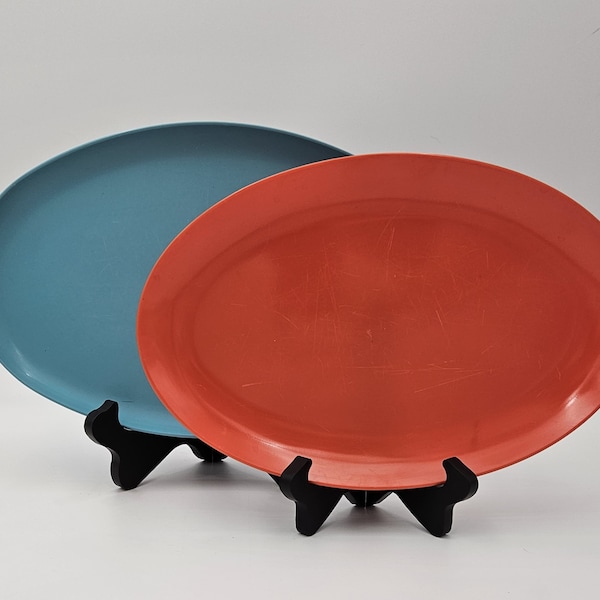 Pair of Melamine Platters Turquoise and Orange Spaulding Ware Chicago and Texas Ware by PMC