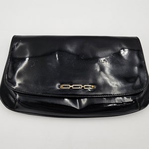 Pappagallo Black Patent Leather Convertible Clutch with Strap