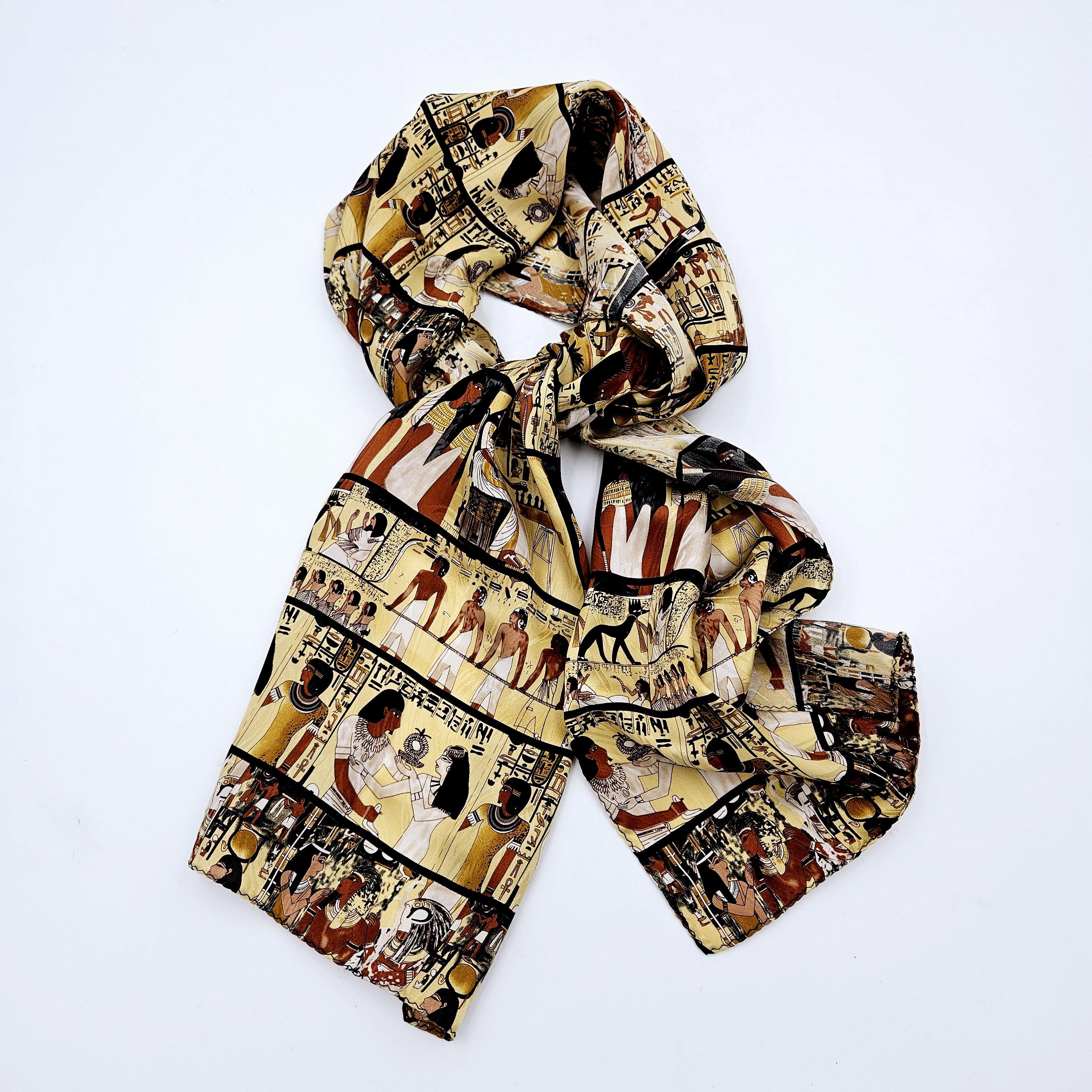 Oblong Silk Scarf With Egyptian Scenes and Hieroglyphics Made by