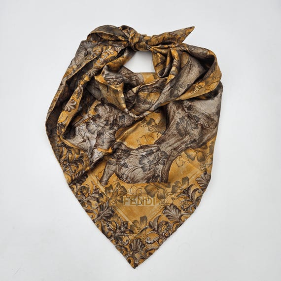 Fendi Square Silk Jacquard Scarf - Classical Art Theme in Copper