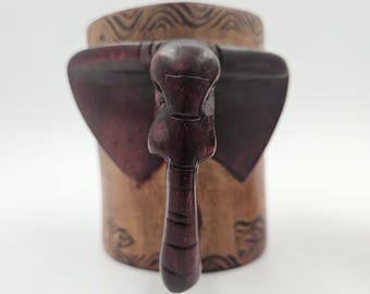 Wooden Mug with Carved Elephant Handle - Hand Painted - Africa