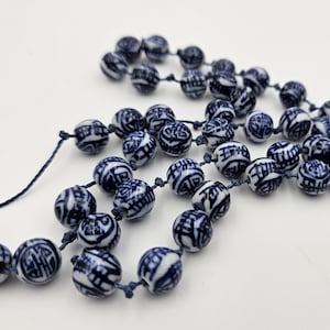 Vintage Chinese Blue and White Porcelain 8mm Bead Necklace