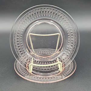 Pair of Pink Etched Depression Glass Salad Plates
