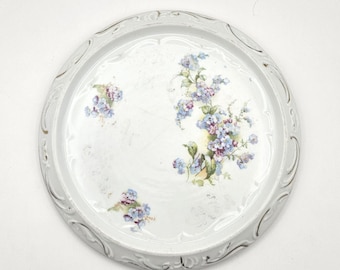 Antique Porcelain Trivet with Blue and Purple Flowers