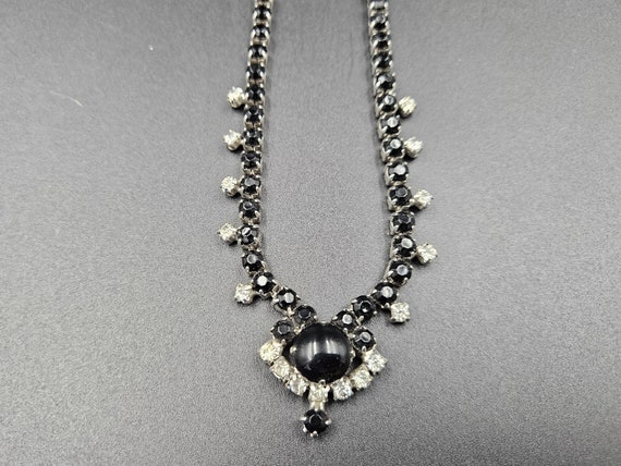 Black Glass and Rhinestone Necklace - image 2