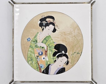 Keramische tegelonderzetter met een Japanse Bijin-ga-scène - Made in Italy - 6 inch