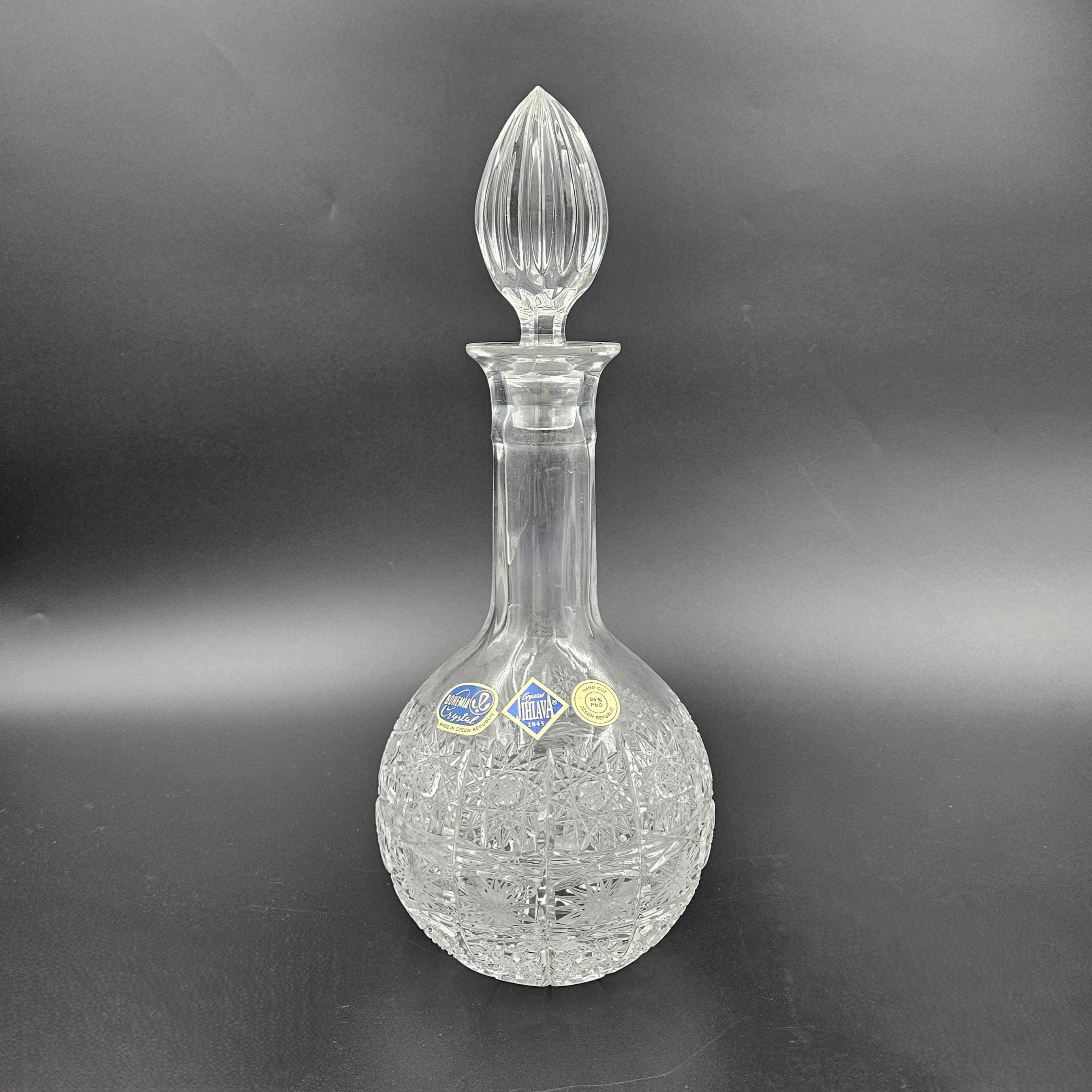Bohemian Crystal Jihlava Liquor Decanter With Bulbous Body and