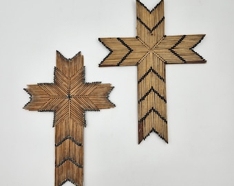 Tramp Art Cross Crafted from Burnt Matchsticks