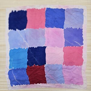 Square Silk Scarf with Pastel Patchwork Design- 23 inches square