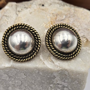 Vintage Taxco Sterling Round Clip-on Earrings with Rope Surround marked TD-55
