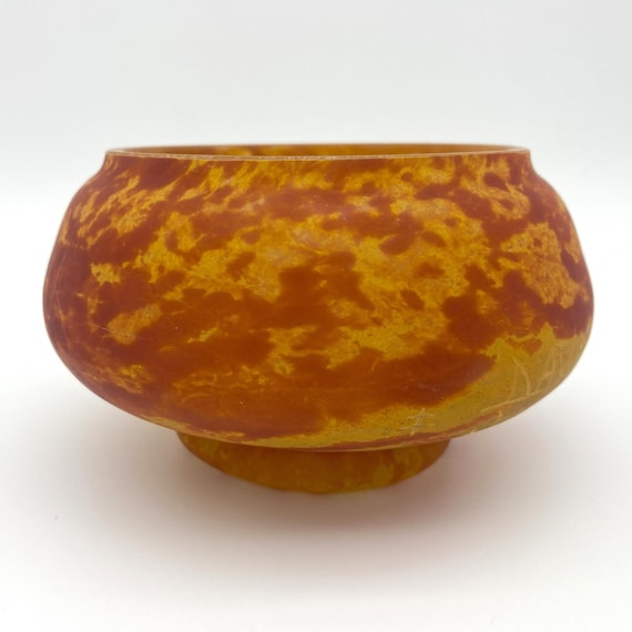 Daum Nancy Art Glass Bowl Mottled Orange and Red Early 20th