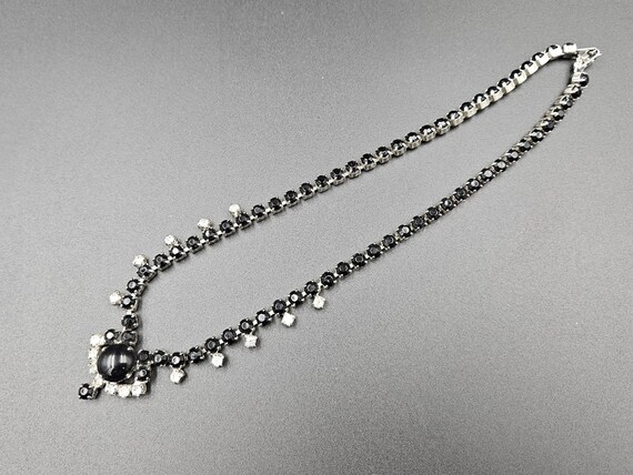 Black Glass and Rhinestone Necklace - image 3