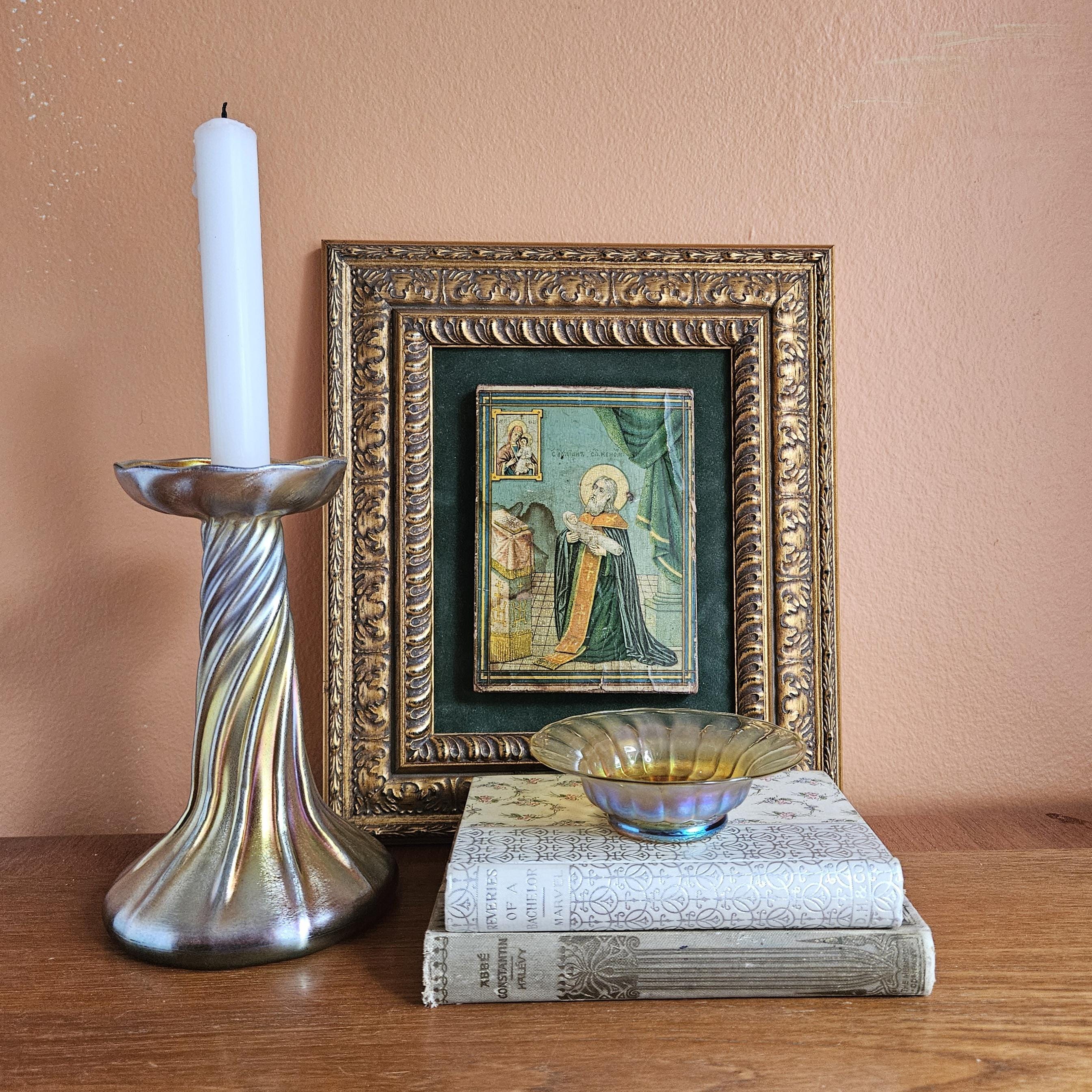 L. C. Tiffany Gold Favrile Candle Holder or Candle Lamp Base With