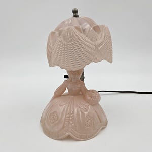 LE Smith Pink Lady Glass Lamp with Glass Shell Shade 1940s