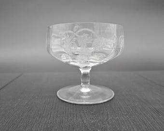 Vintage Floral Etched Stemmed Sherbet - Glass Dessert Dish