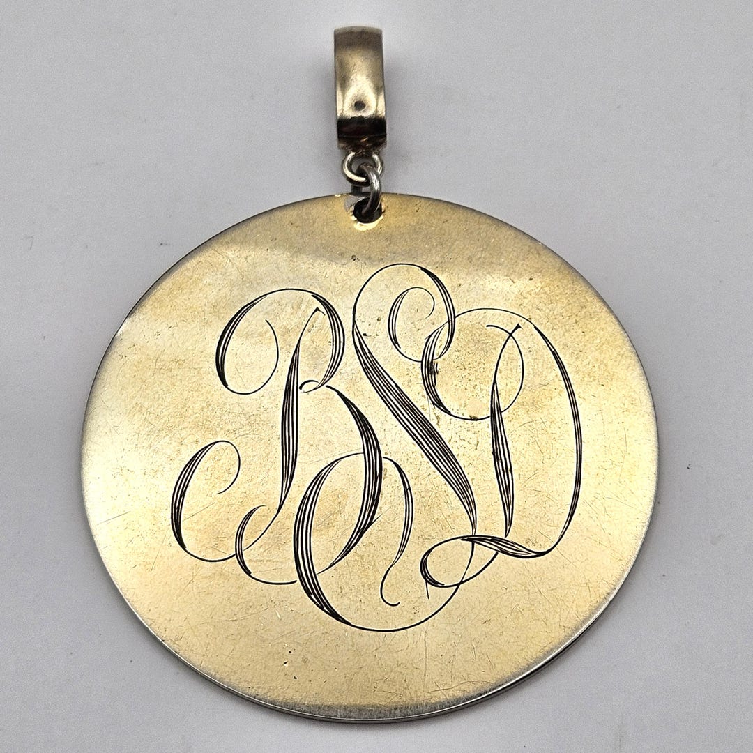 Large Monogrammed Disc Pendant With Initials 