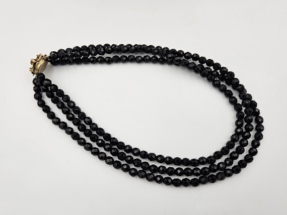 Three Strand Black Glass Bead Necklace with Gold … - image 7