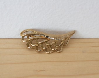 Broche Vintage En Forme De Plume Plaquée Or - Années 1970 - Très Bon état