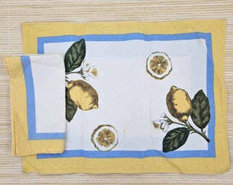 Set of 3 Villeroy & Boch Cotton Placemat and Napkin Sets - Lemons, Blue and Yellow