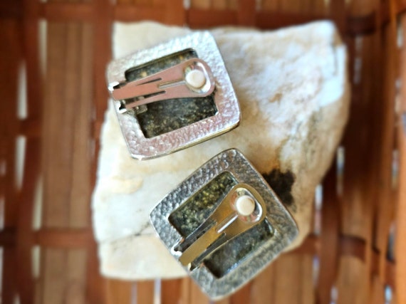 1990's Large Square "Stone" Clip On Earrings - image 2