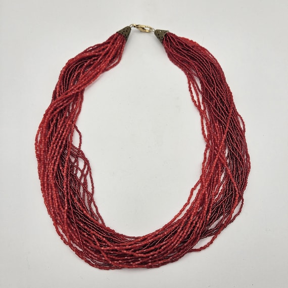 Multi-strand Red Seed Bead Necklace